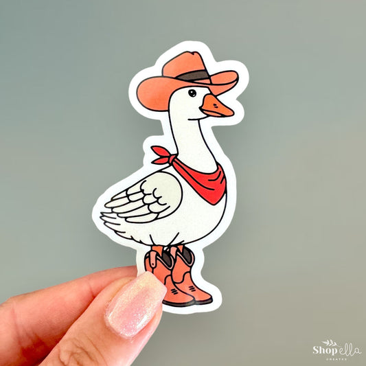 a sticker of a duck wearing a cowboy hat