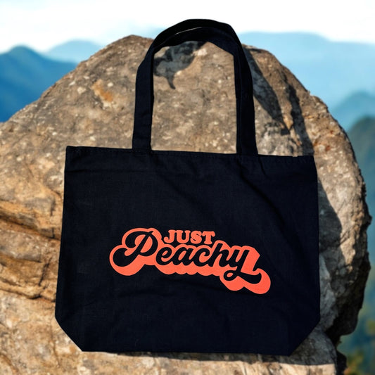 just peachy black tote bag zippered